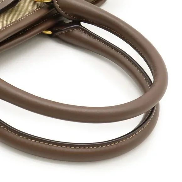 Prada Logo Jacquard Ribbon Tote 2-Way Shoulder Bag Canvas Khaki - Picture 4 of 9